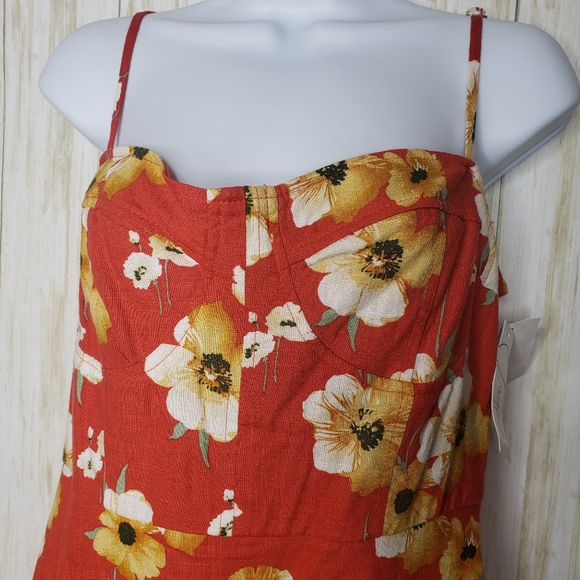 Speechless Dress Orange and Yellow Spaghetti Straps Floral Print Size Large NWT - Picture 2 of 15